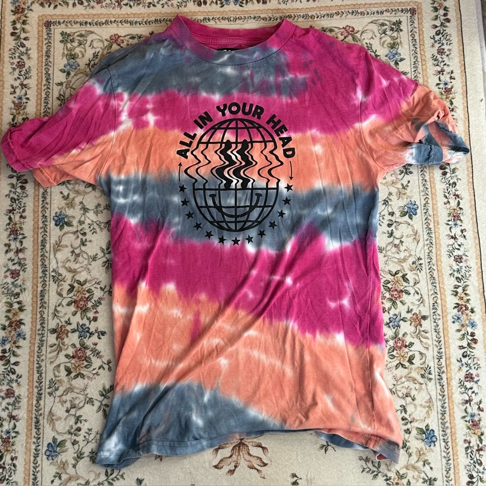 Tie-Dye Graphic Tee - Pink, Orange & Blue - "All In Your Head"